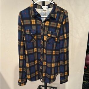 Blue and Yellow Plaid Button-Up Shirt